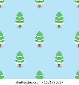 Seamless pattern of Christmas trees with white snow continuous background for  holiday celebration.
