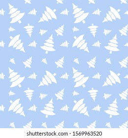 Seamless pattern of Christmas trees. White Christmas trees on a blue background. Christmas pattern. Winter pattern.For design and decoration of fabric, paper, Wallpaper and packaging.