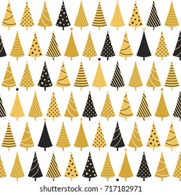 Seamless pattern with Christmas trees for winter holidays design in black and golden colors