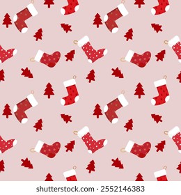 Seamless pattern with Christmas trees. Wrapping paper concept. Banner. Vector illustration