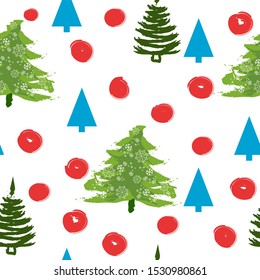 Seamless pattern with Christmas trees. Xmas tree hand drawn, template for new year greeting card or packaging decoration holiday - Vector illustration