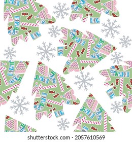 Seamless pattern with Christmas trees-collag consisting of Christmas elements. Vector graphic