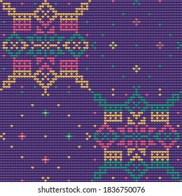 Seamless Pattern of Christmas Ugly Sweater, violet background