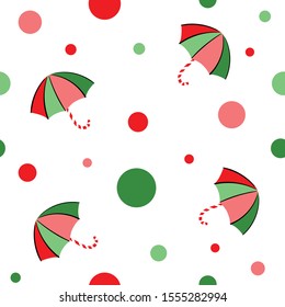 Seamless Pattern Christmas Umbrella polka dots free hand