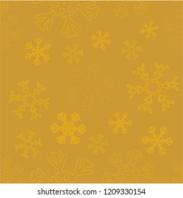 Seamless pattern for Christmas. Various small snowflakes on background in gold colors. Vector graphic illustration.