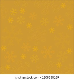 Seamless pattern for Christmas. Various small snowflakes on background in gold colors. Vector graphic illustration.