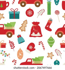 Seamless pattern Christmas vector illustration. New Year elements