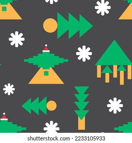 seamless pattern with Christmas vector trees from simple shapes