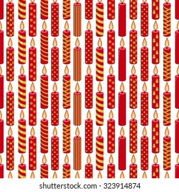 Seamless pattern with  Christmas wax candles on white. Simple festive colors. Endless texture for design, announcements, postcards, posters.