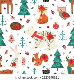 seamless pattern with Christmas winter animals