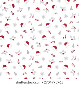 seamless pattern with a Christmas and winter holiday theme, set against a white background, Illustration, vector, EPS 10