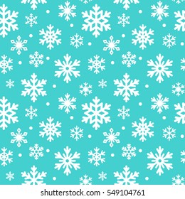 Nahtlose Muster von Winterschneeflocken, Vektorhintergrund. Wiederholte Textur, Oberfläche, Packpapier. Schneeflocken aus feinem Blau für Verpackung, Karten, Banner-Design