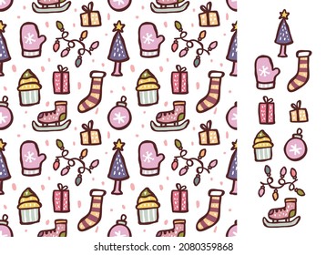 seamless pattern christmas winter theme object element