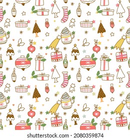 seamless pattern christmas winter theme object element