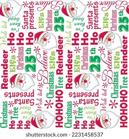 Seamless pattern of Christmas Wordings with Cute Santa Claus -Christmas vector design