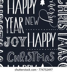 Seamless pattern the  christmas words hand lettering on a black background vector.