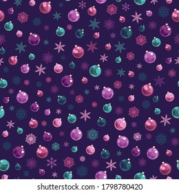 seamless pattern for christmas wrapping paper with balls and snowflakes. Vector illustration