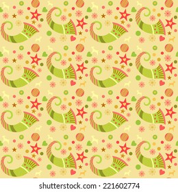 Seamless pattern christmas, wrapping paper for gifts. Edited. Cornucopia, Christmas ornaments.