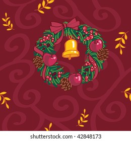 Seamless pattern with christmas wreath