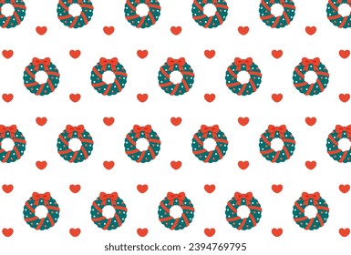seamless pattern with Christmas wreath and hearts for banners, cards, flyers, social media wallpapers, etc.