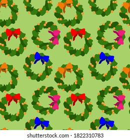 seamless pattern, Christmas wreath, wrapping holiday paper, ornament for wallpaper and fabric