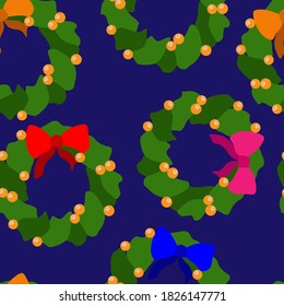 seamless pattern, Christmas wreath, wrapping holiday paper, ornament for wallpaper and fabric
