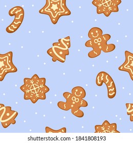 Seamless pattern for Christmas.Christmas gingerbreads. Vector illustration in flat cartoon style. Festive pattern for fabric, wrapping paper, design.