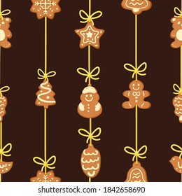 Seamless pattern for Christmas.Christmas gingerbreads. Vector illustration in flat cartoon style. Festive pattern for fabric, wrapping paper, design.