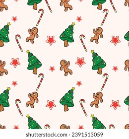 seamless pattern christmast gingerbread and tree