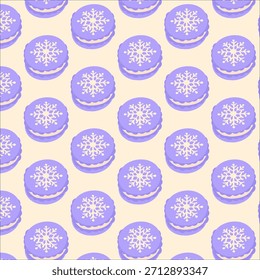 Patrón sin fisuras con macarrones con temática navideña en colores pastel. Fondo lindo del postre del invierno para envolver el papel, el empaquetado, y las impresiones textiles festivas.
