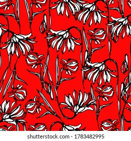 Patrón sin foco con crisantemo, plantas florales. Antecedentes para niños y adultos con un hermoso crisantemo delicado. flores de otoño. gráficos manuales. aislar. Para textiles, papel pintado, embalaje