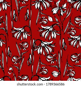 Seamless pattern with chrysanthemum, flower plants. Background for children and adults with beautiful delicate chrysanthemums. autumn flowers. manual graphics. isolate. For textiles, wallpaper, packag