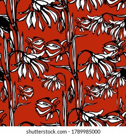 Seamless pattern with chrysanthemum, flower plants. Background for children and adults with beautiful delicate chrysanthemums. autumn flowers. manual graphics. isolate. For textiles, wallpaper, packag
