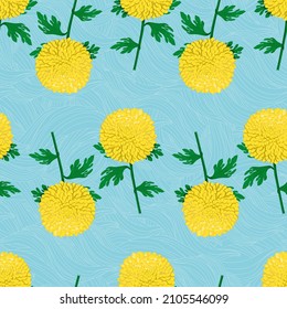 Seamless pattern of chrysanthemum flower. Vector illustration.