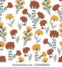 Seamless pattern with chrysanthemum flowers. Autumn design.  Modern floral print for fabric, textiles, wrapping paper. Vector illustration