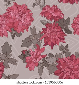 Seamless pattern with chrysanthemum flowers. Beauty floral print. Vector illustration.