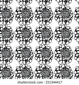 Seamless pattern with  chrysanthemum flowers in black and white on white background. Flower pattern for wedding invitation, greeting cards, gift warp.
