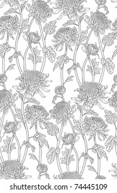 Patrón transparente de flores de crisantemo - negro y blanco aislado en blanco. Genial para los fondos.
