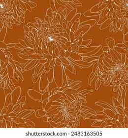 Seamless pattern with Chrysanthemum flowers. Hand drawn vector illustration.