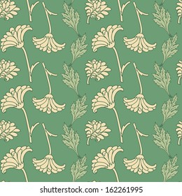 Seamless pattern with chrysanthemum flowers and leaves