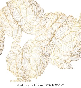 Patrón sin foco con un crisantemo Flores de aroma natural. Flores doradas tropicales vintage con un patrón floral sin fisuras sobre fondo negro. 