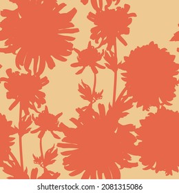Seamless pattern with a Chrysanthemum Flowers natural ornament. Vintage Japanese Flowers floral seamless pattern on orange background. Exotic jungle wallpaper.