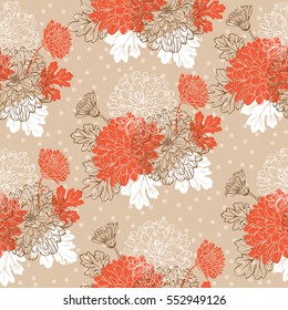 Seamless pattern with chrysanthemum flowers. Vector illustration