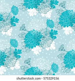 Seamless pattern with chrysanthemum flowers. Vector illustration