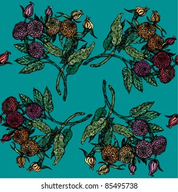 seamless pattern with chrysanthemum on navy blue background. vintage style