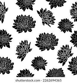 Patrón sin foco con crisantemos. Vector de fondo de flores negras. Vector de crisantemos. Patrón con flores negras.