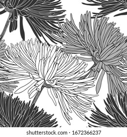 Patrón inoxidable con crisantemos en gris blanco negro para la decoración textil y de tela o para papel pintado y pañuelo o para el fondo de cosas diferentes