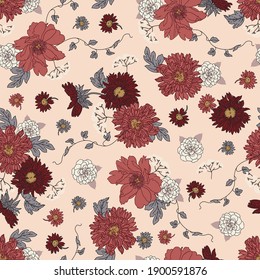 
Seamless pattern with chrysanthemums. Decorative floral background