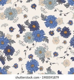 
Seamless pattern with chrysanthemums. Decorative floral background