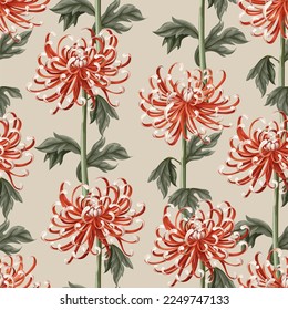 Seamless pattern with chrysanthemums and golden-daisy. Vector